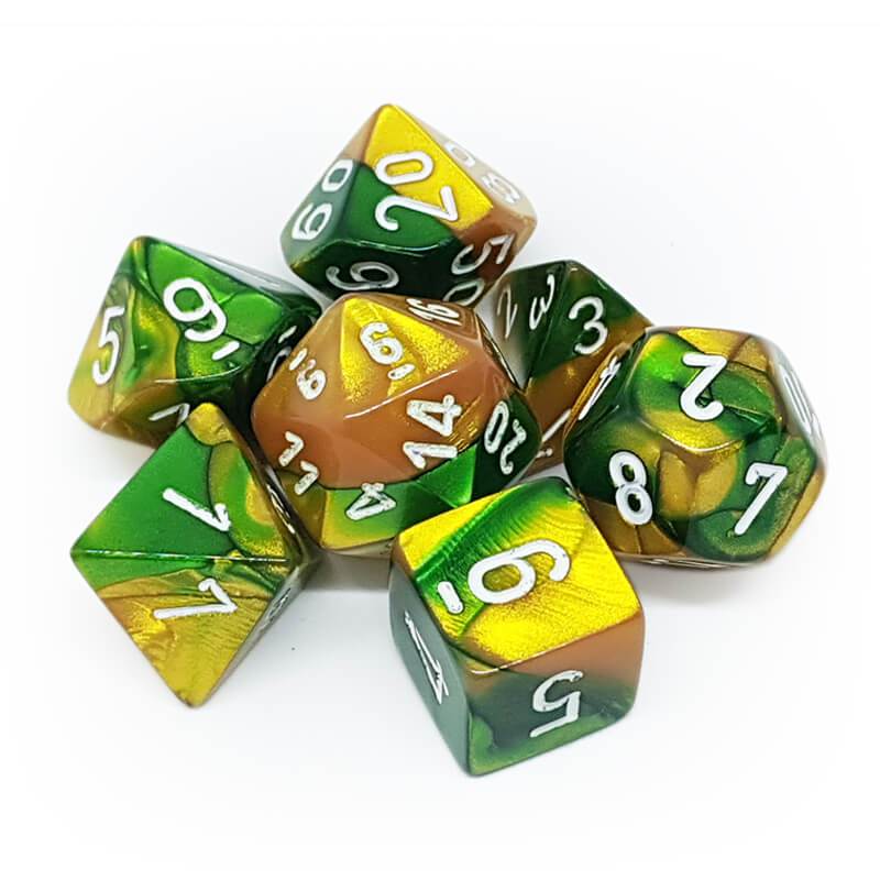 Chessex 26425 Gemini Gold-Green/White RPG Polyhedral Dice Set [7ct]