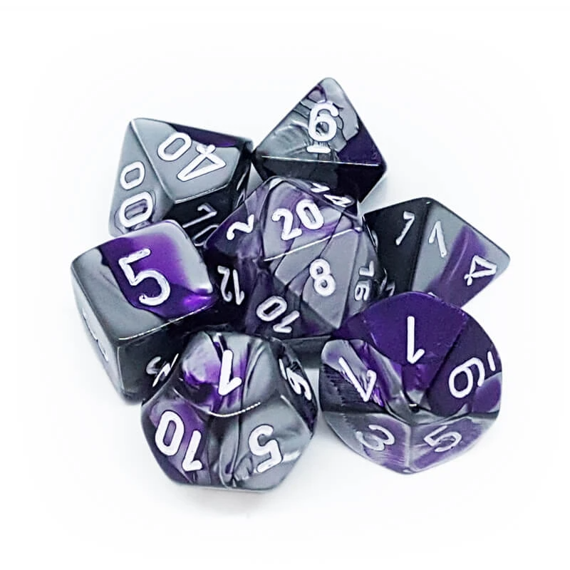 Chessex 26432 Gemini Purple-Steel/White RPG Polyhedral Dice Set [7ct]