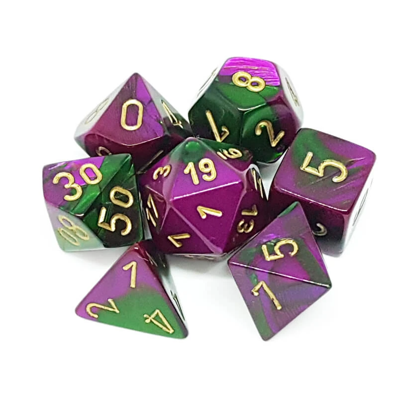 Chessex 26434 Gemini Green-Purple/Gold RPG Polyhedral Dice Set [7ct]
