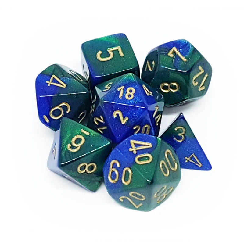 Chessex 26436 Gemini Blue-Green/Gold RPG Polyhedral Dice Set [7ct]