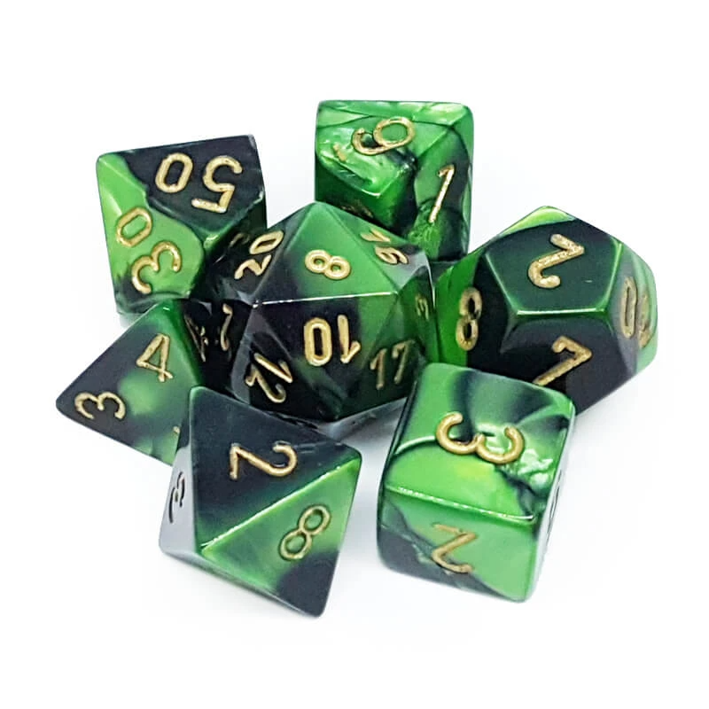 Chessex 26439 Gemini Black-Green/Gold RPG Polyhedral Dice Set [7ct]