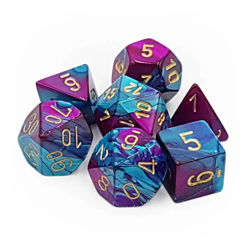 Chessex 26449 Gemini Purple-Teal/Gold RPG Polyhedral Dice Set [7ct]