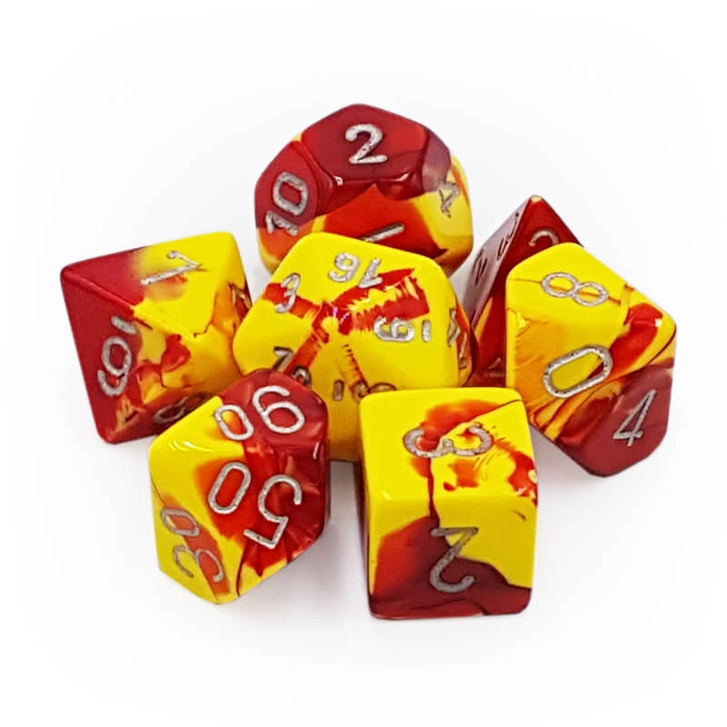 Chessex 26450 Gemini Red-Yellow/Silver RPG Polyhedral Dice Set [7ct]
