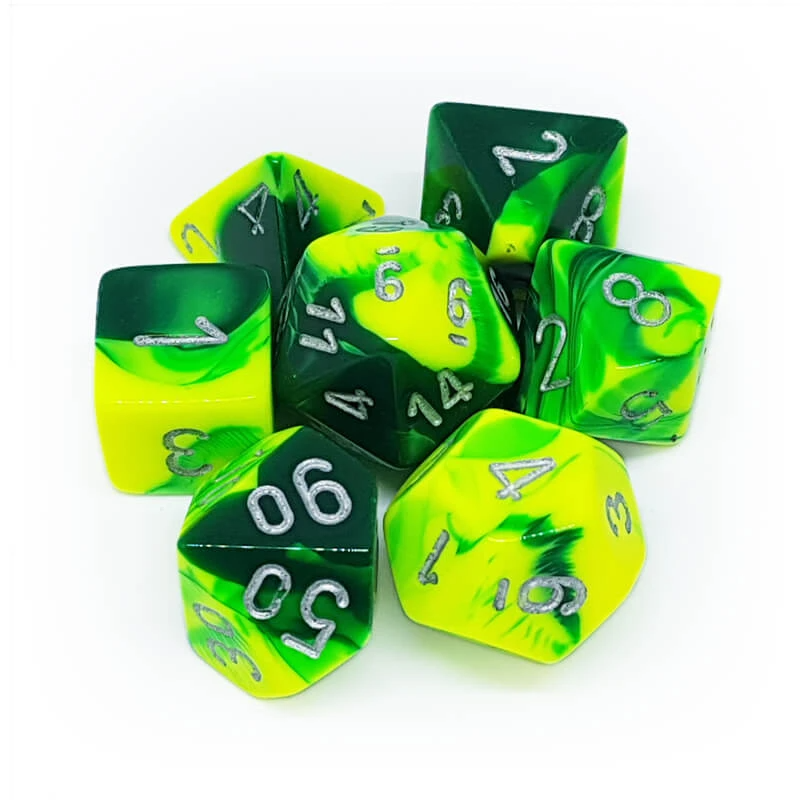 Chessex 26454 Gemini Green-Yellow/Silver RPG Polyhedral Dice Set [7ct]