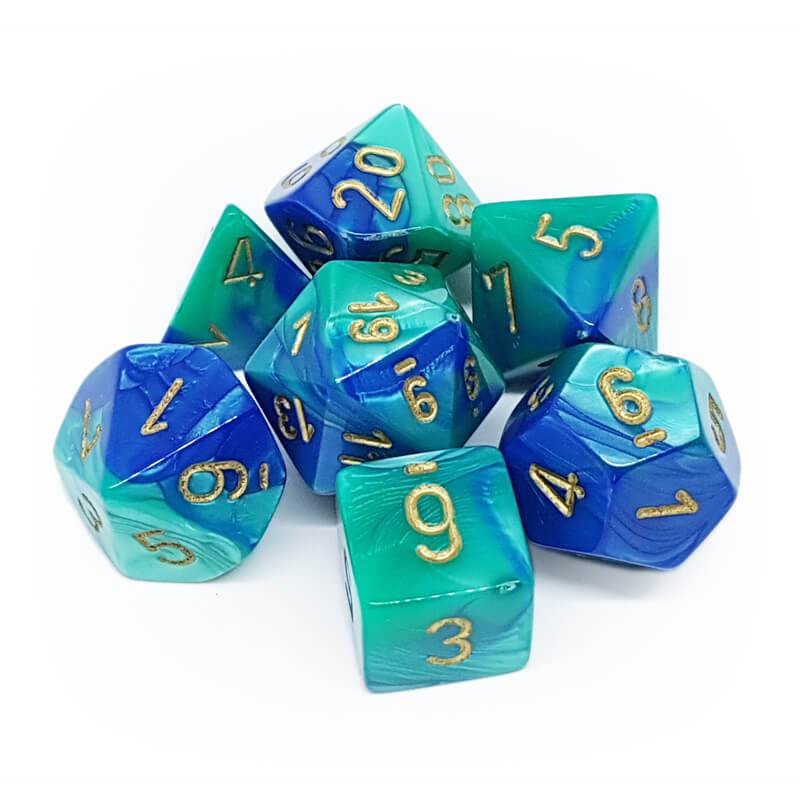 Chessex 26459 Gemini Blue-Teal/Gold RPG Polyhedral Dice Set [7ct]