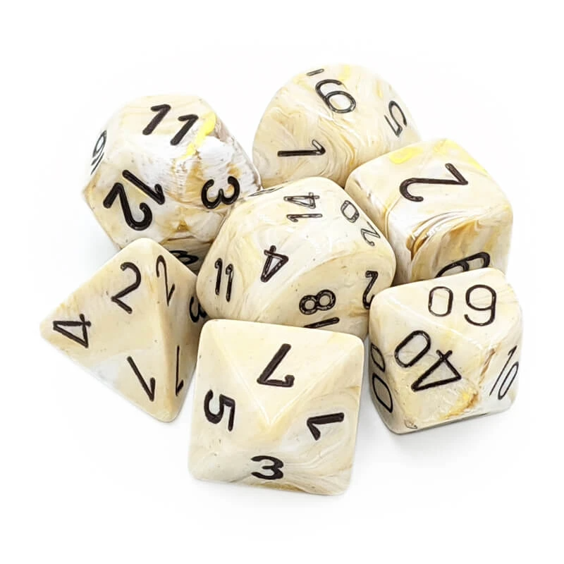 Chessex 27402 Marble Ivory/Black RPG Polyhedral Dice Set [7ct]