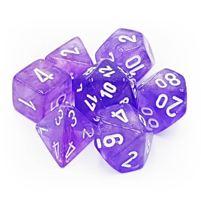 Chessex 27577 Borealis Purple/White Luminary RPG Polyhedral Dice Set [7ct]