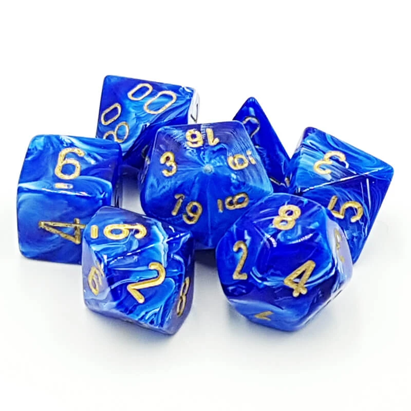 Chessex 27436 Vortex Blue/Gold RPG Polyhedral Dice Set [7ct]