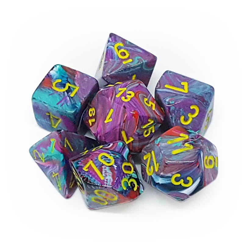 Chessex 27450 Festive Mosaic/Yellow RPG Polyhedral Dice Set [7ct]