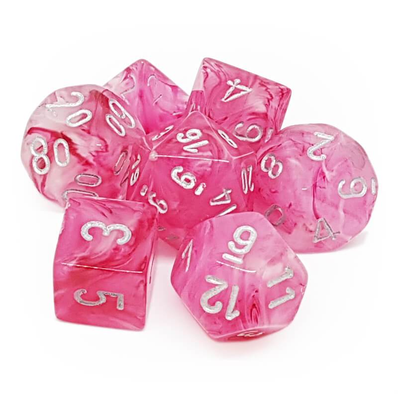 Chessex 27524 Ghostly Glow Pink/Silver RPG Polyhedral Dice Set [7ct]