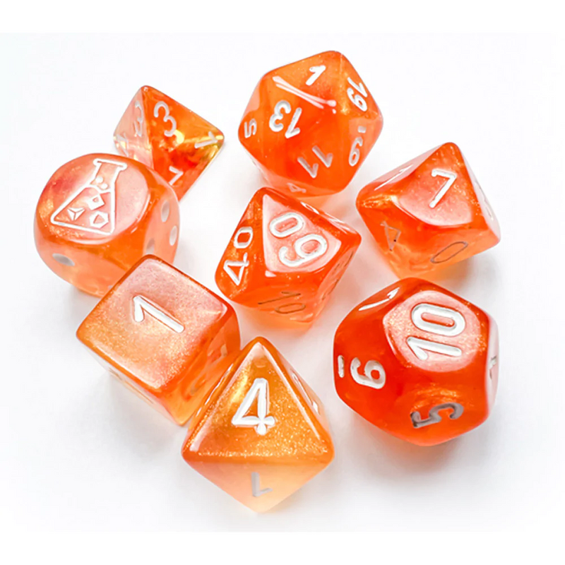Chessex 30052 Borealis Blood Orange/white Luminary RPG Polyhedral Dice Set [7ct]