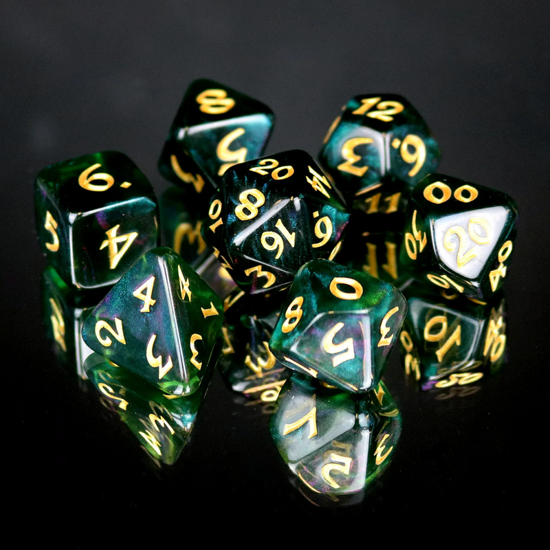 Die Hard Dice RPG Polyhedral Dice Set - Elessia Moonstone Farallon with Gold [7ct]