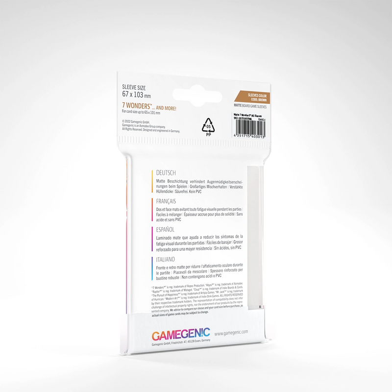 Gamegenic Matte Board Game Sleeves - BROWN: 7 Wonders (67mm x 103mm) [80ct]