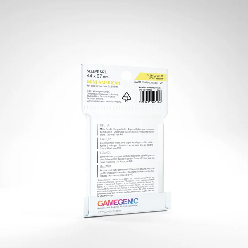 Gamegenic Matte Board Game Sleeves - YELLOW: Mini American (44mm x 67mm) [50ct]