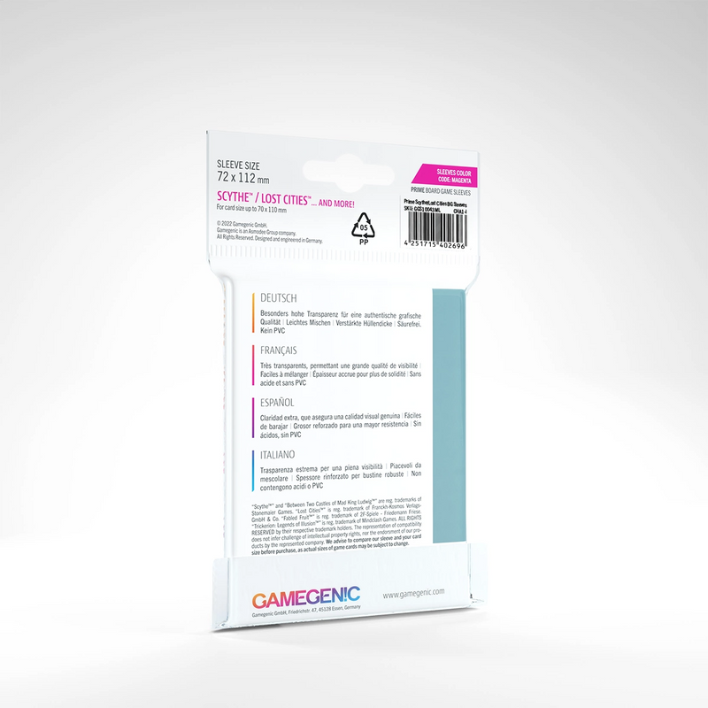 Gamegenic Prime Board Game Sleeves - MAGENTA: Scythe™ / Lost Cities™ (72mm x 112mm) [60ct]