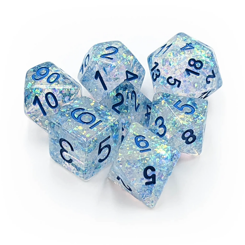 FanRoll MET 680 Clear w/ Light Blue Numbers RPG Polyhedral Dice Set [7ct]