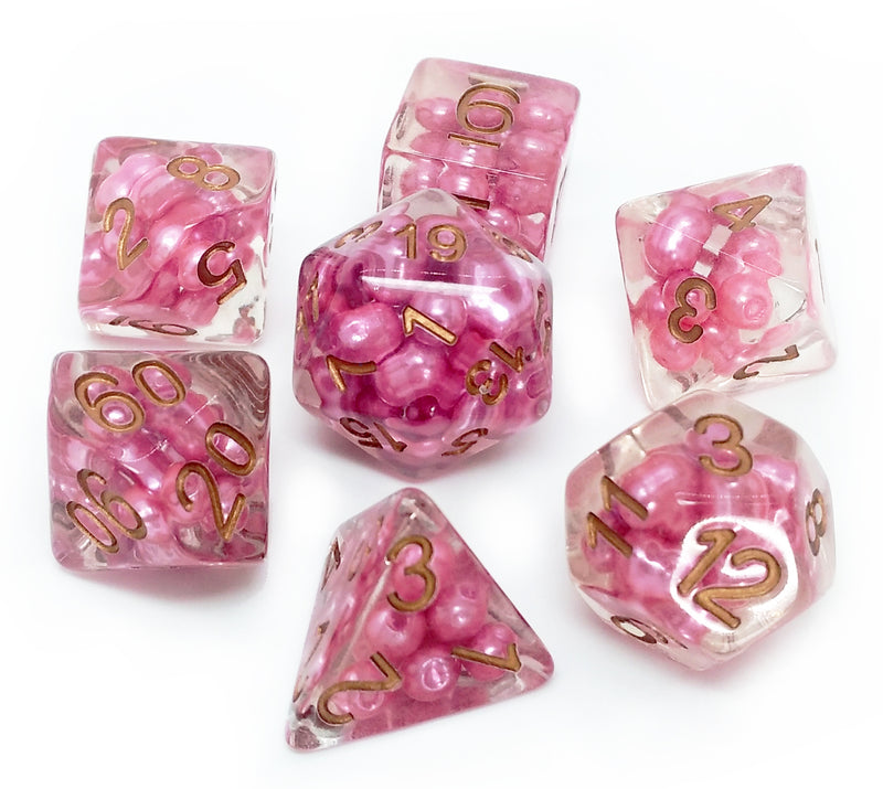 FanRoll MET 691 Pearl Pink w/ Copper Numbers RPG Polyhedral Dice Set [7ct]