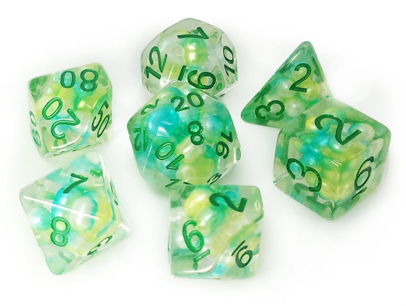 FanRoll MET 694 Pearl Sea Foam w/ Green Numbers RPG Polyhedral Dice Set [7ct]