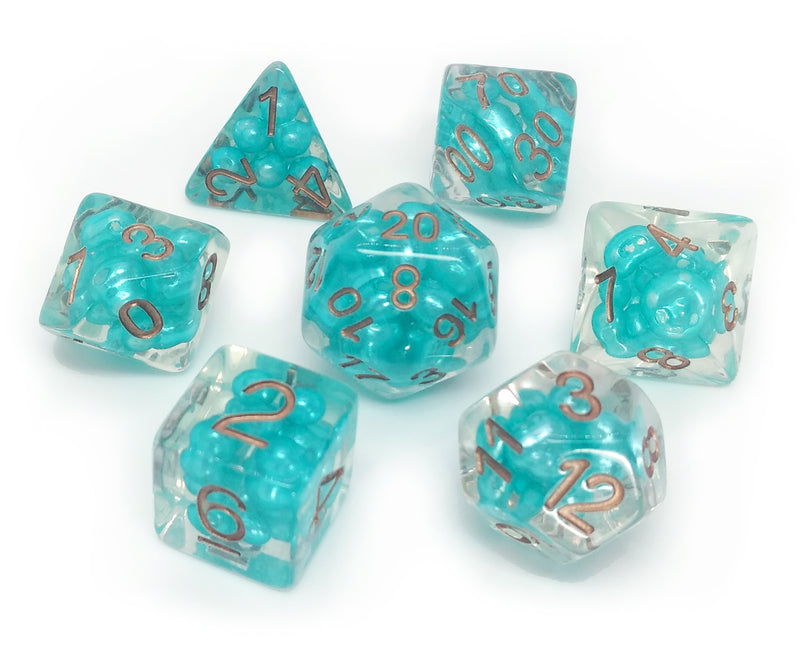 FanRoll MET 690 Pearl Teal w/ Copper Numbers RPG Polyhedral Dice Set [7ct]