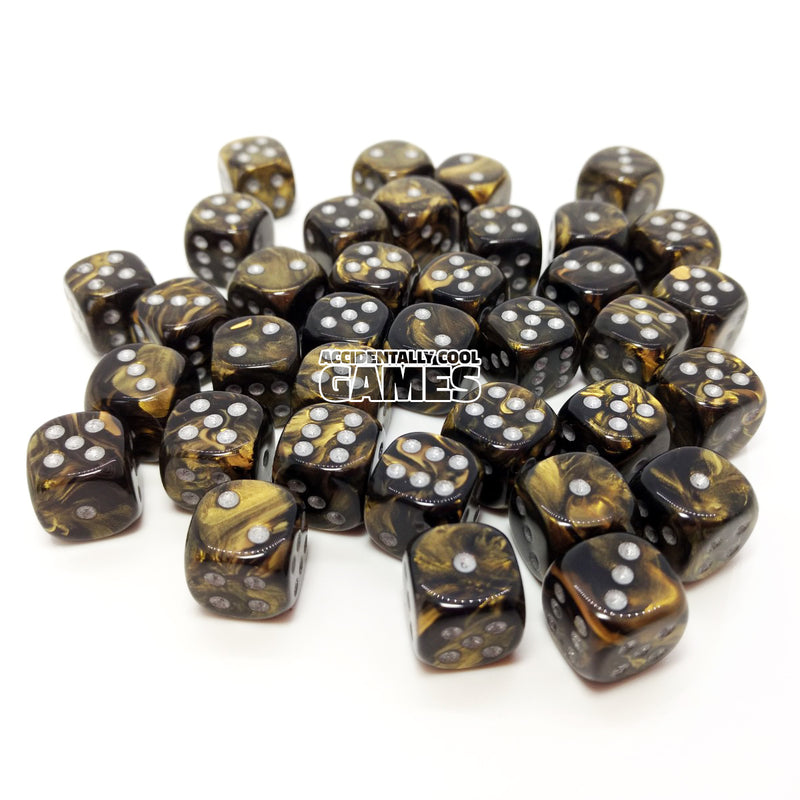 Chessex 27818 Leaf Black-Gold/Silver 12mm d6 Dice Block [36ct]
