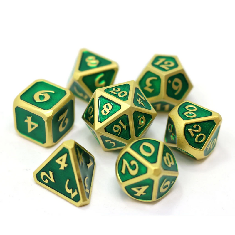Die Hard Dice Metal RPG Polyhedral Dice Set - Mythica Satin Gold Emerald [7ct]