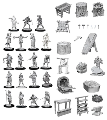 WizKids Deep Cuts Miniatures: W08 Townspeople & Accessories [Unpainted]