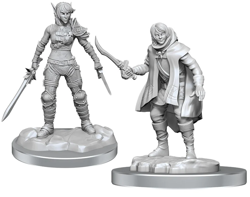 D&D Nolzur's Marvelous Miniatures: W19 Elf Rogue & Half-Elf Rogue Protégé [Unpainted]