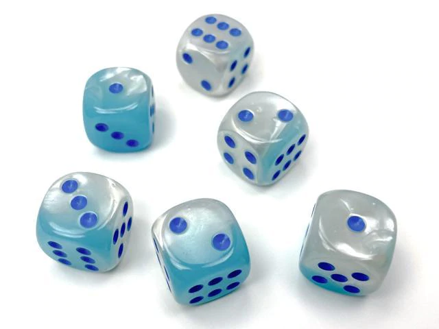 Chessex 26665 Gemini Pearl Turquoise-White/Blue Luminary 16mm d6 Dice Block [12ct]