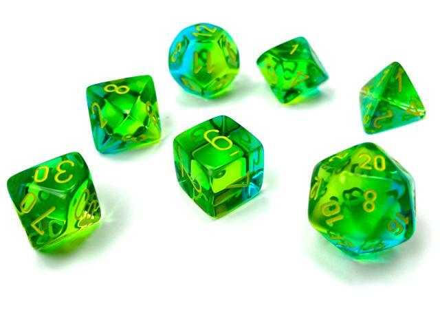 Chessex 26466 Gemini Translucent Green-Teal/Yellow RPG Polyhedral Dice Set [7ct]