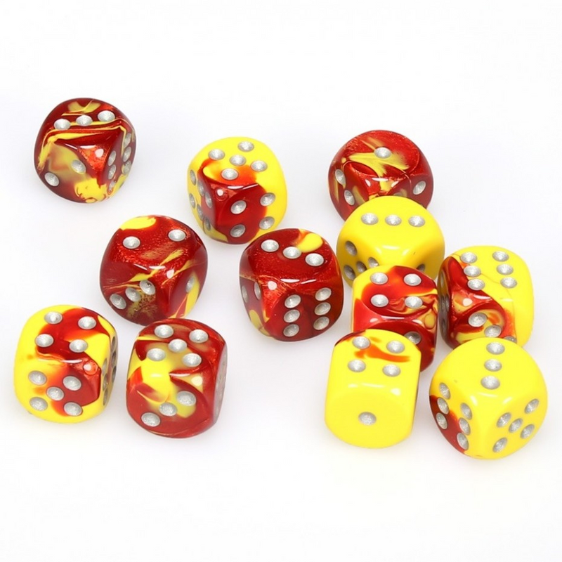 Chessex 26650 Gemini Red-Yellow/Silver 16mm d6 Dice Block [12ct]