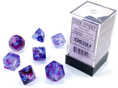 Chessex 27557 Nebula Nocturnal/Blue Luminary RPG Polyhedral Dice Set [7ct]