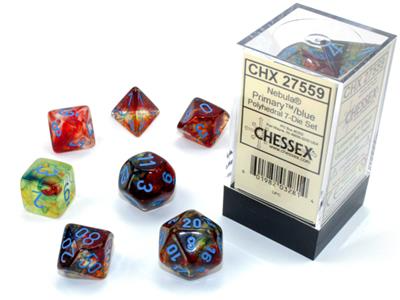 Chessex 27559 Nebula Primary/Blue Luminary RPG Polyhedral Dice Set [7ct]