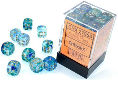 Chessex 27956 Nebula Oceanic/Gold Luminary 12mm d6 Dice Block [36ct]
