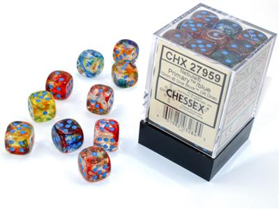 Chessex 27959 Nebula Primary/Blue Luminary 12mm d6 Dice Block [36ct]
