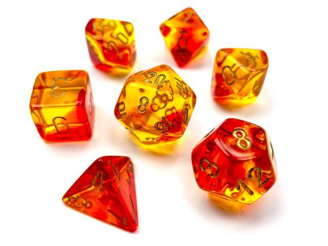 Chessex 26468 Gemini Translucent Red-Yellow/Gold RPG Polyhedral Dice Set [7ct]