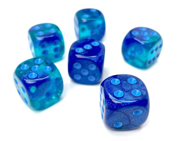 Chessex 26663 Gemini Blue-Blue/Light Blue Luminary 16mm d6 Dice Block [12ct]