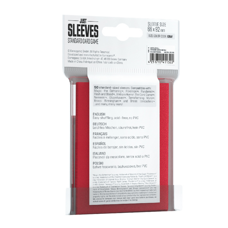 Gamegenic Just Sleeves: Standard Card Game - Red [50ct]