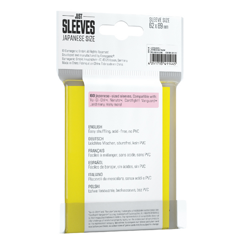 Gamegenic Just Sleeves: Japanese Size - Yellow [60ct]