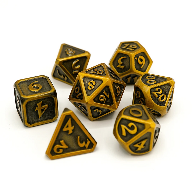 Die Hard Dice Metal RPG Polyhedral Dice Set - Mythica Battleworn Gold [7ct]