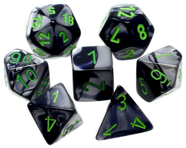 Chessex 26445 Gemini Black-Grey/Green RPG Polyhedral Dice Set [7ct]